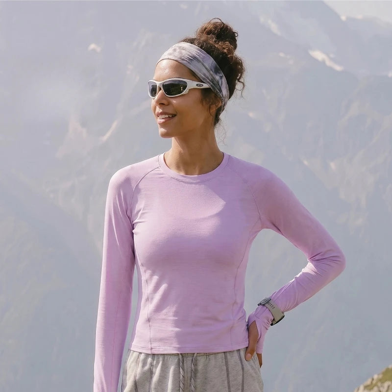 Crew Neck Long Sleeve Wool Blend Hiking Base Layer Shirt