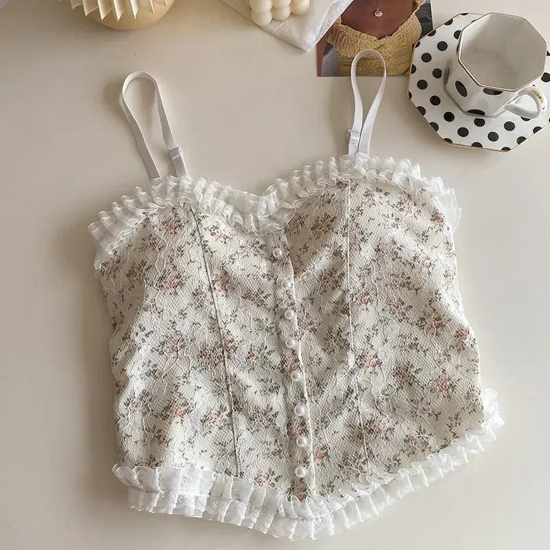 Women's Floral Lace Camisole with Thin Straps and a Fitted Silhouette