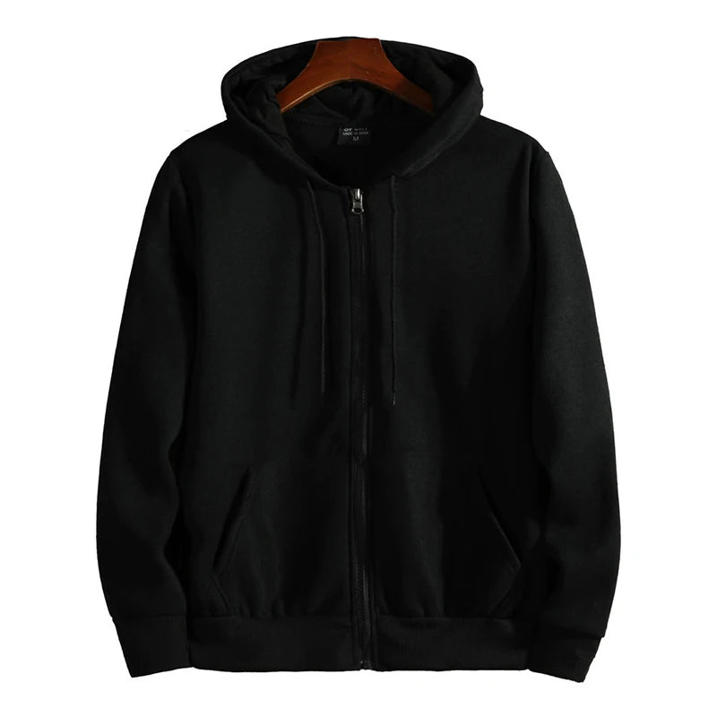 Men's Solid Cotton-Blend Long-Sleeve Zip-Front Hoodie