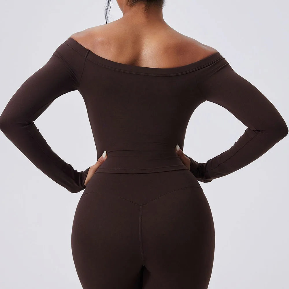 Women's Off-Shoulder Long-Sleeve Workout Crop Top