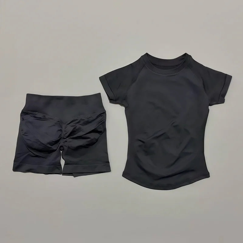 Women's Short-Sleeve Top and Shorts Yoga Set
