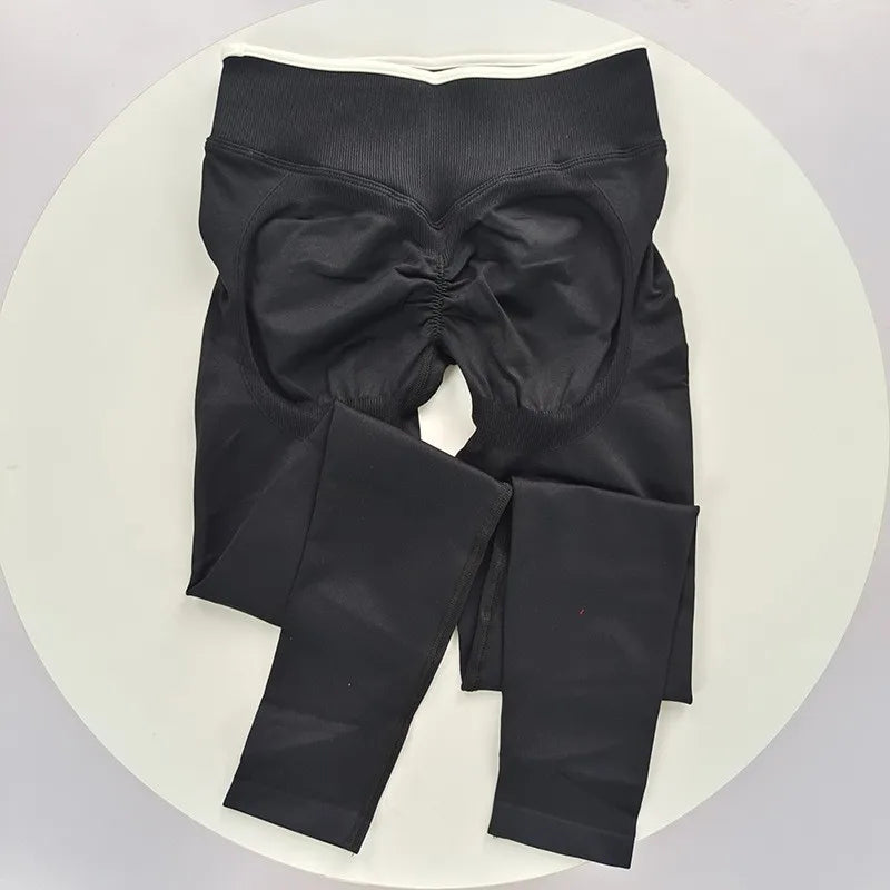 Women's Contrast Waist Full Length Leggings For Workout Outfits
