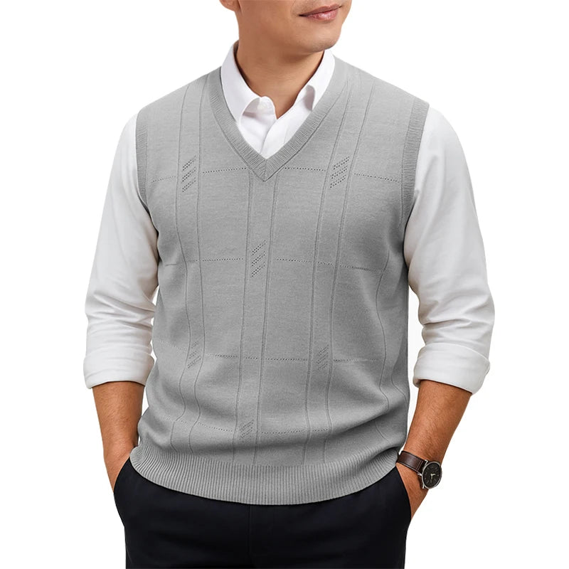 Men's V Neck Rib Panel Knit Vest