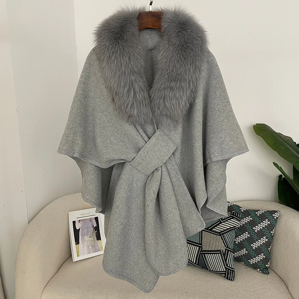 Plush Collar Tie Front Cape for Layering over Outfits