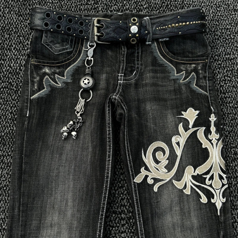 Women's Black Embroidered Flared Leg Denim Jeans For Everyday Outfits