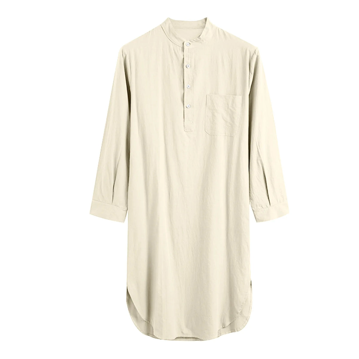 Men's Solid Stand Collar Long Sleeve Button Front Sleep Nightdress