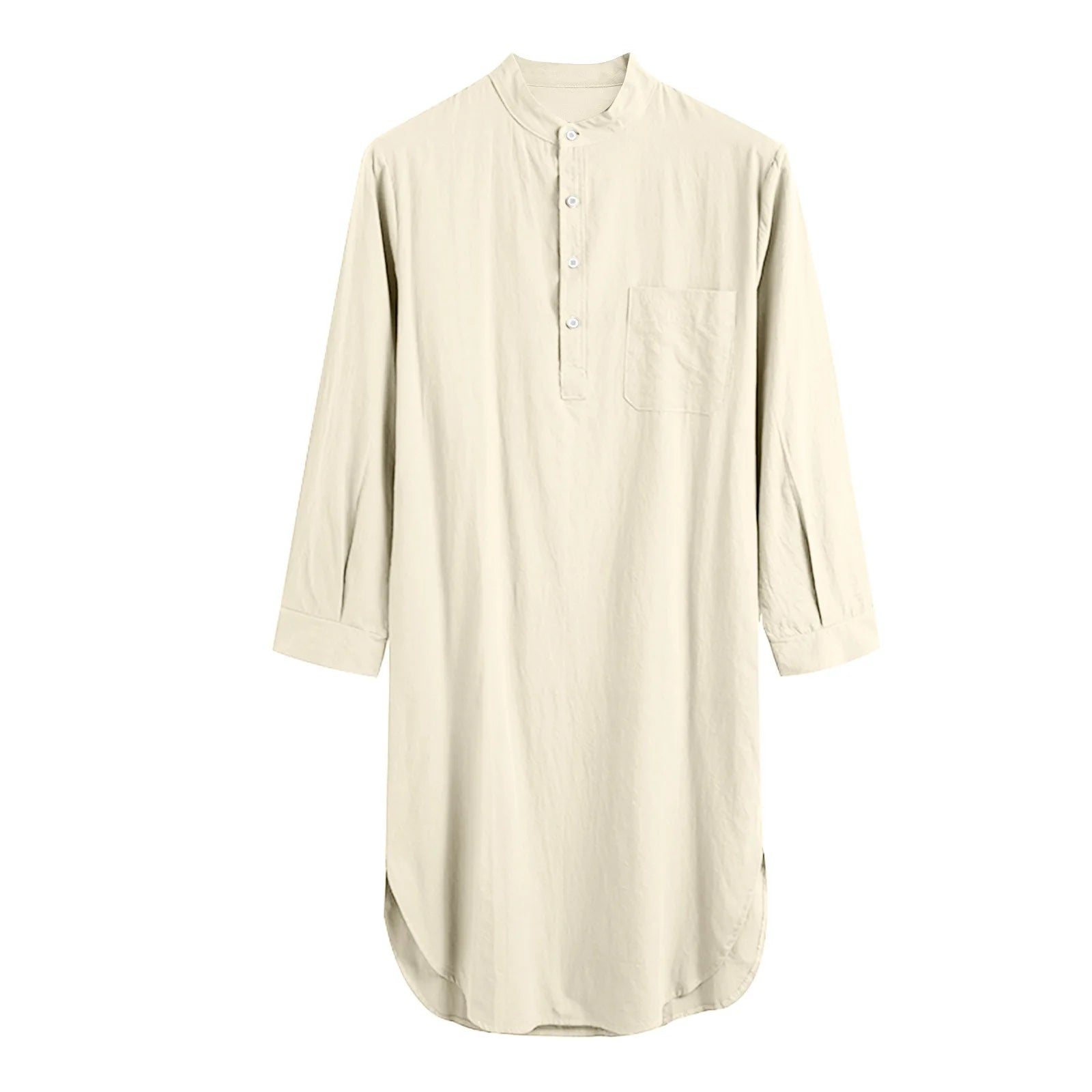 Men's Solid Stand Collar Long Sleeve Button Front Sleep Nightdress