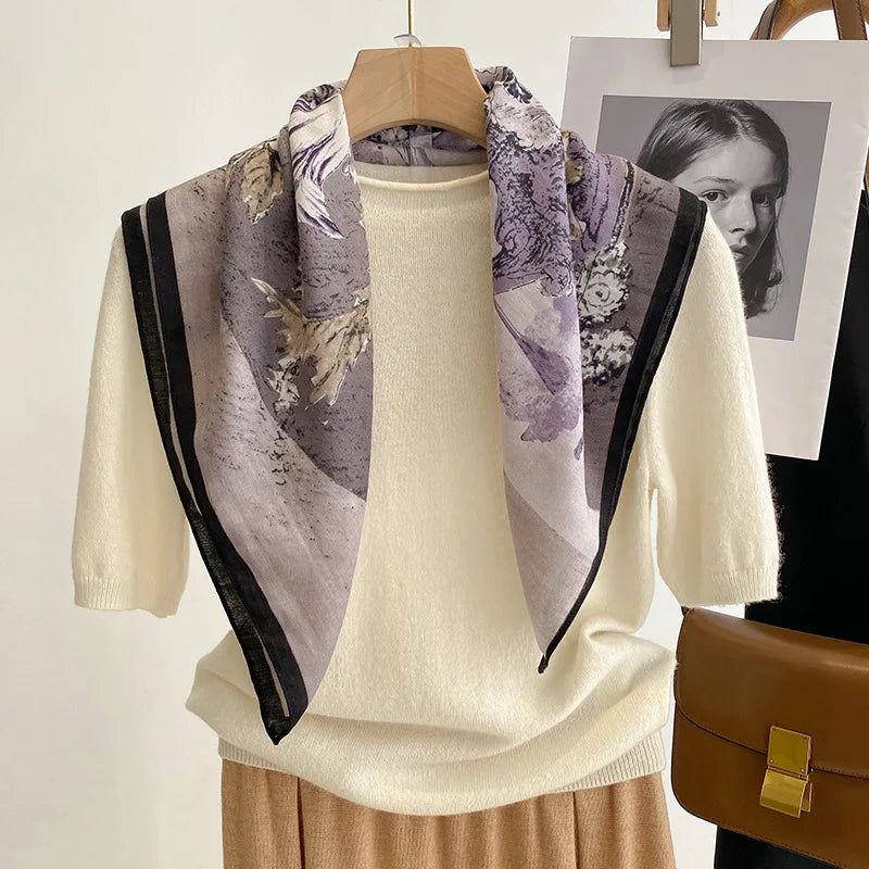 Printed Square Scarf with Polka Dot Pattern Options
