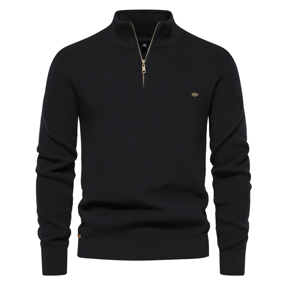 Men's Quarter Zip Long Sleeve Knit Sweater