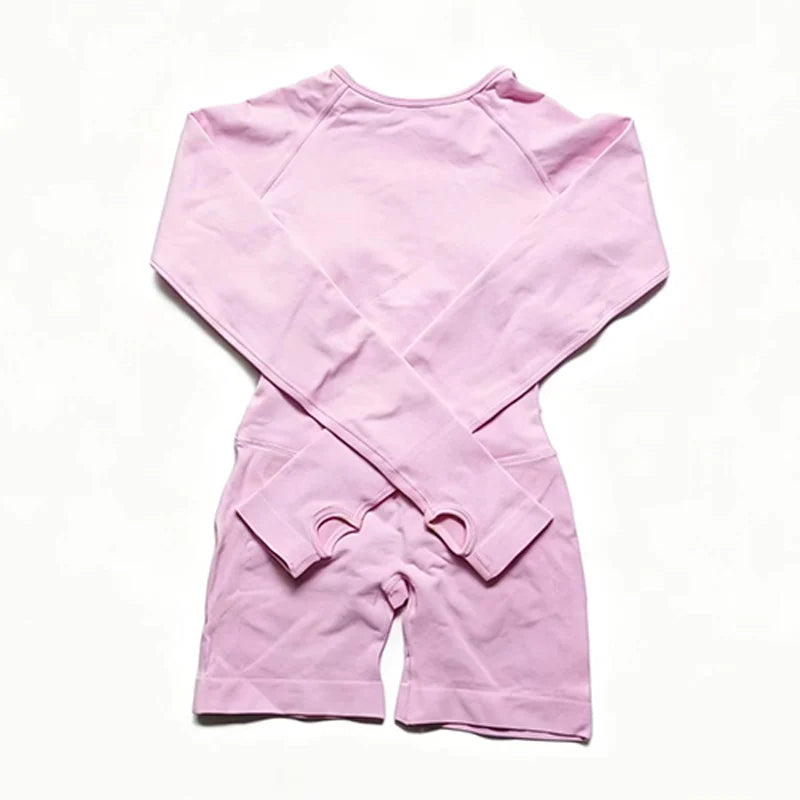 Women's Long Sleeve Nylon Blend Workout Romper with Large Back Cutout