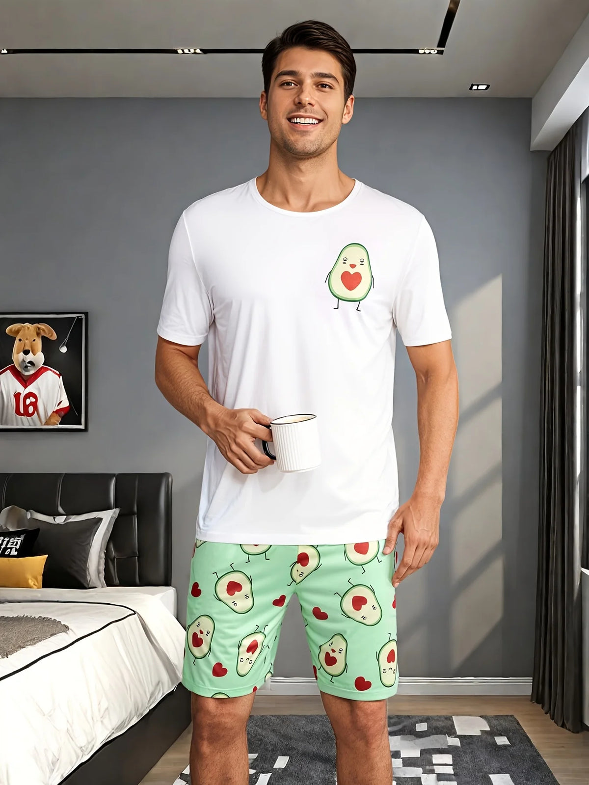 Men's Avocado Print T Shirt and Shorts Pajama Set