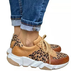 Spring Trendy Sneaker Women Leopard Print Ladies Lace Up Casual Shoes Outdoor Running Walking Comfortable Flats