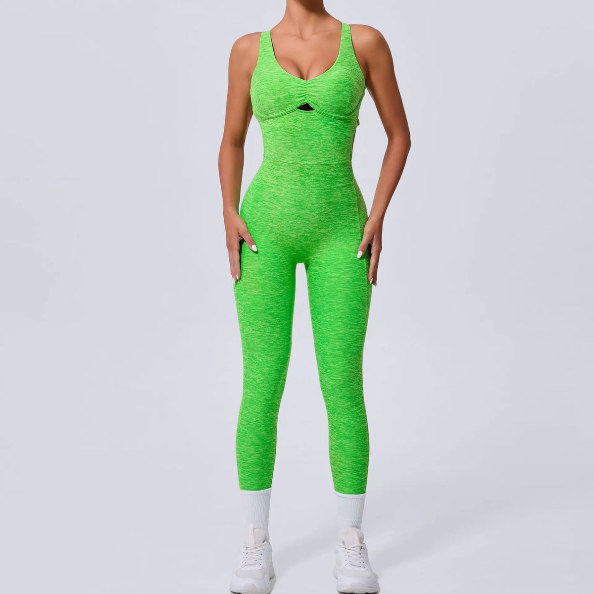 Women's Cross Back Nylon Blend Workout Jumpsuit with Front Keyhole