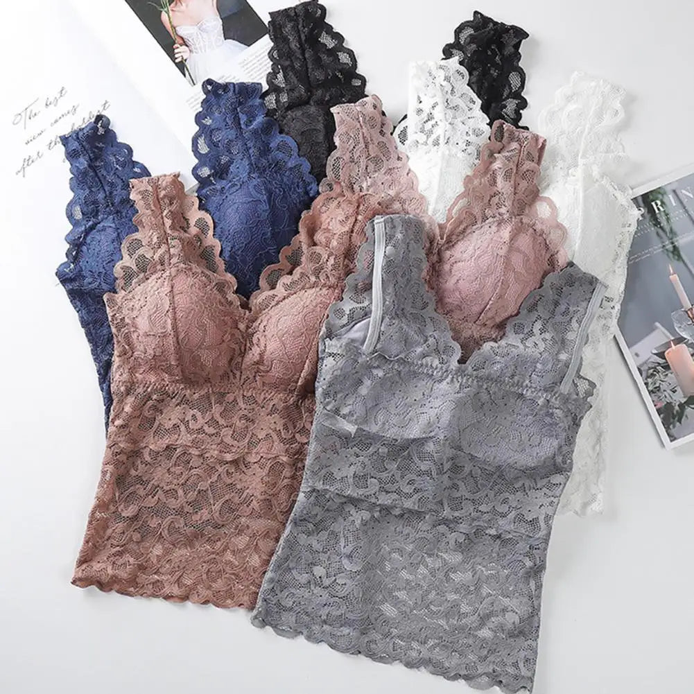 Women's Floral Lace Nylon Camisole with Wide Straps and Padded Bust
