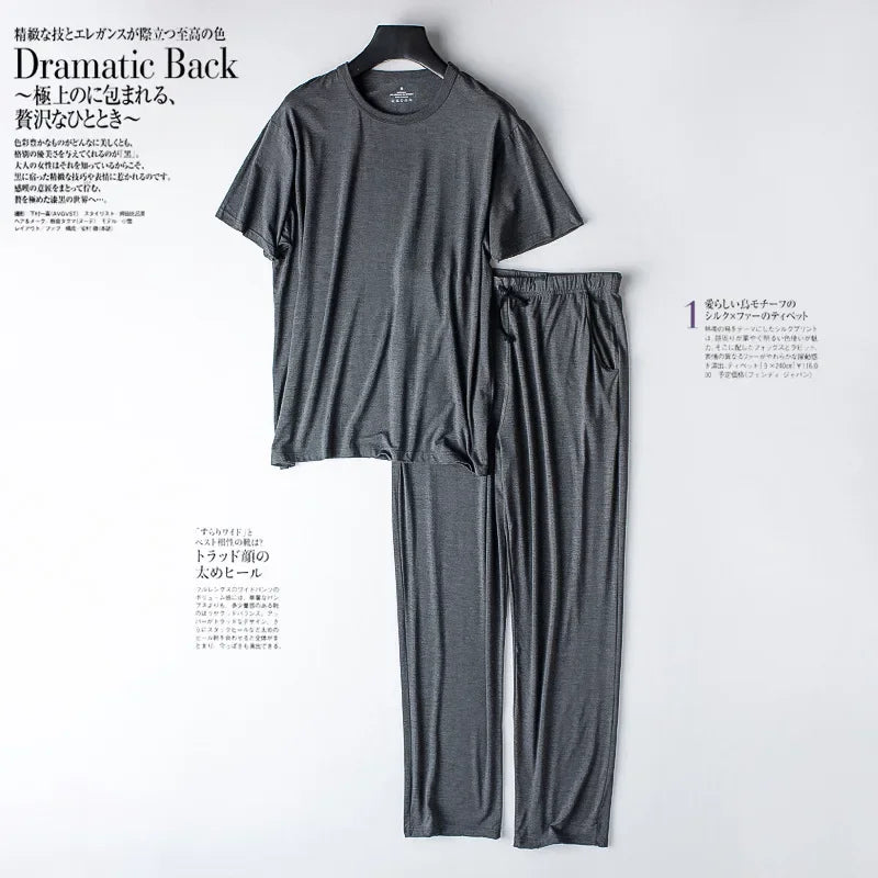 Men's Solid Crew Neck Short Sleeve Top and Pants Pajama Set