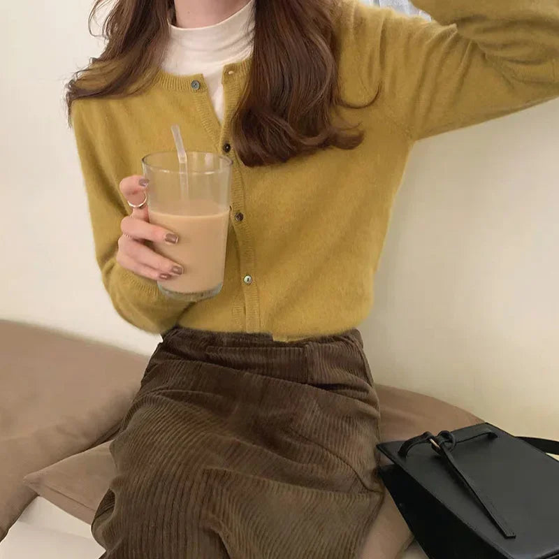 Women's Crew Neck Button Front Cardigan Casual Knit Layer