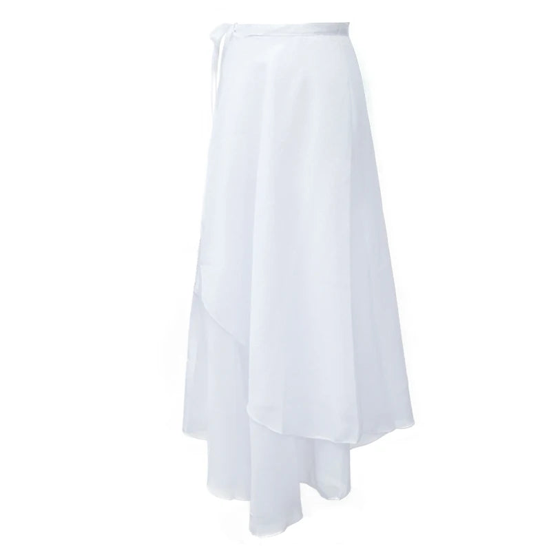 Women's Long Chiffon Ballet Skirt with Wrap Waist and Flowing Hem