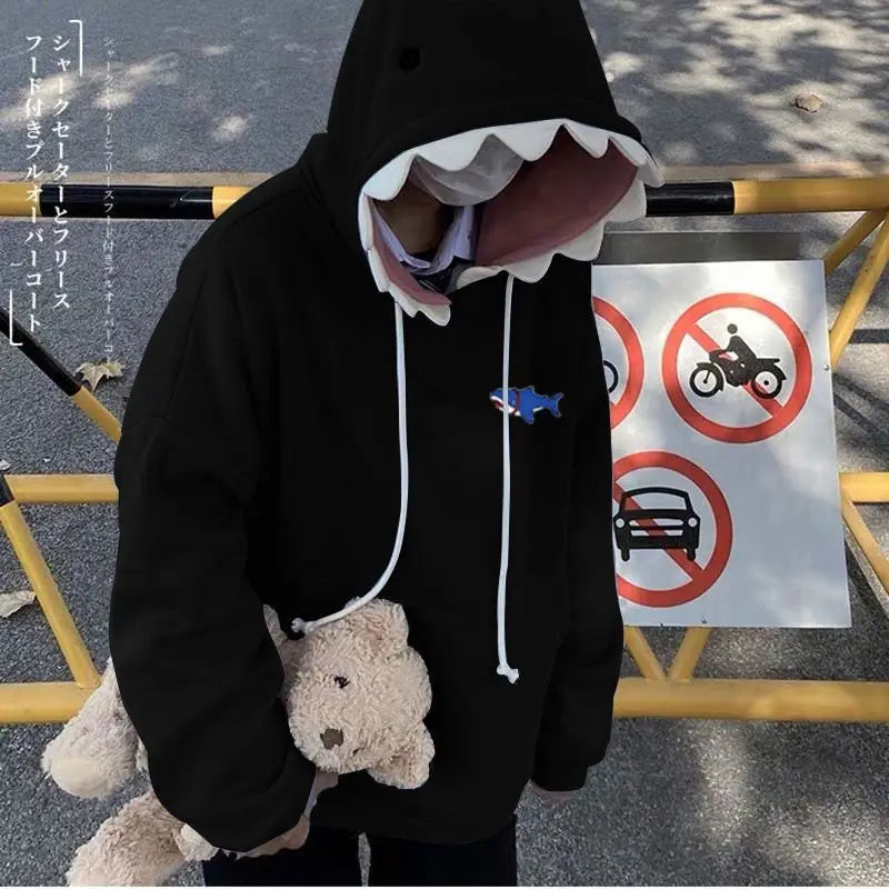 Shark Hood Long Sleeve Pullover Casual Hoodie for Layering