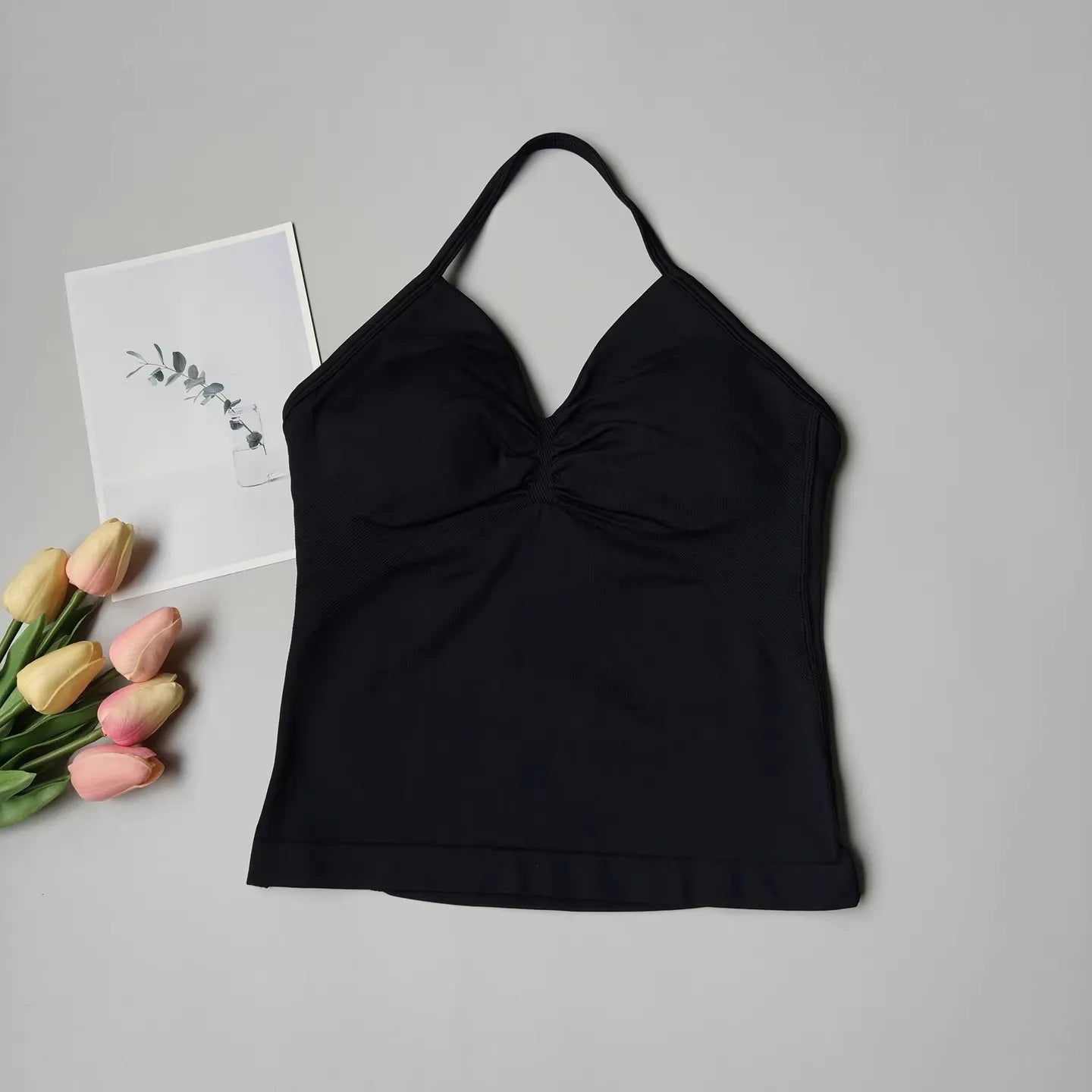 Women's Ruched Halter Neck Sports Bra