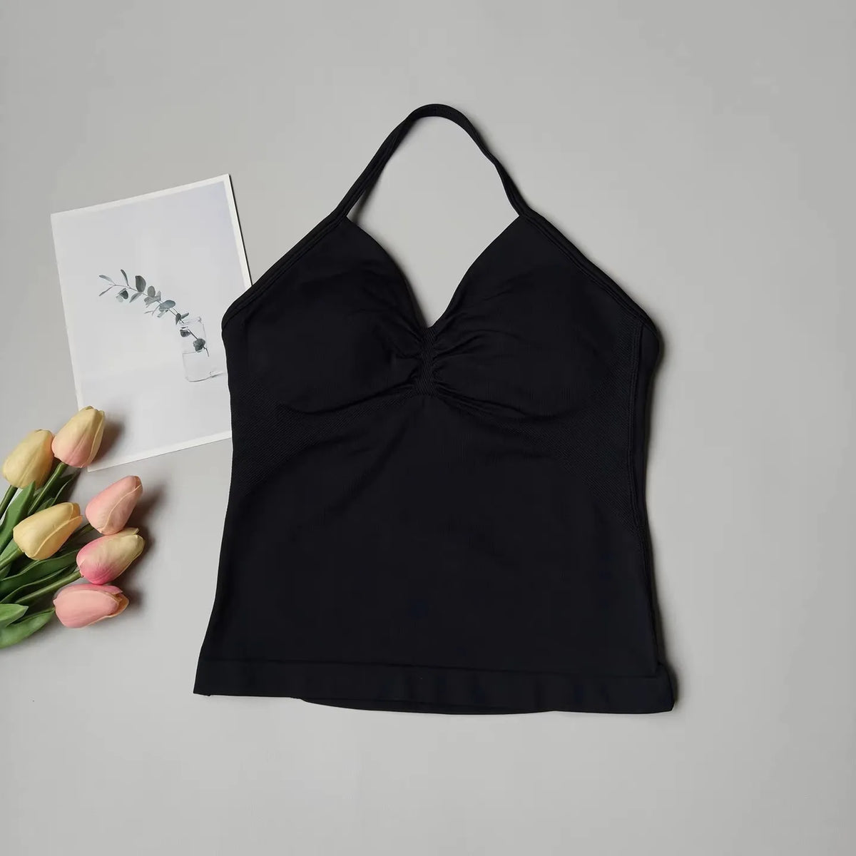 Women's Ruched Halter Neck Sports Bra