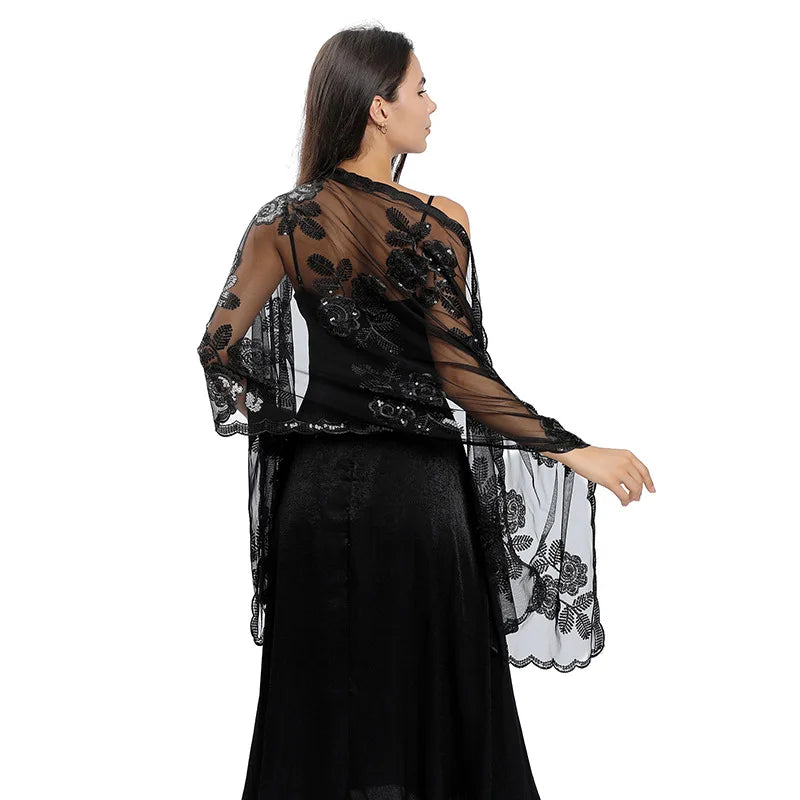 Floral Lace Fringed Wrap Scarf for Layering over Outfits