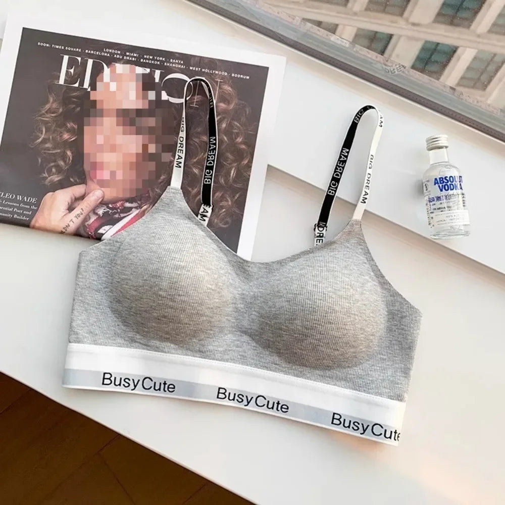 Women's Cotton Bralette with Contrast Letter Band