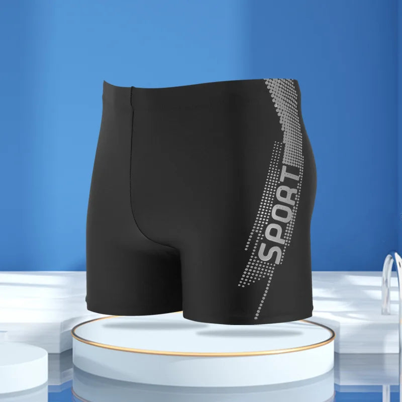 Men's Swim Shorts with Sport Print and Drawstring for Beach and Pool Wear