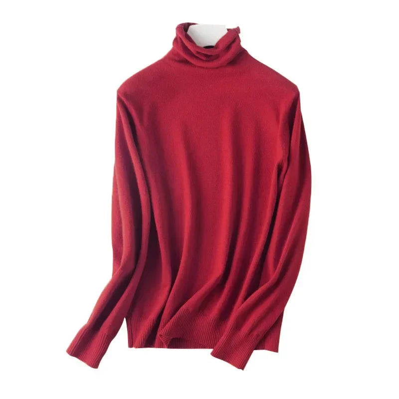 Women's Draped Roll Neck Fine Knit Sweater Casual Knit Layer