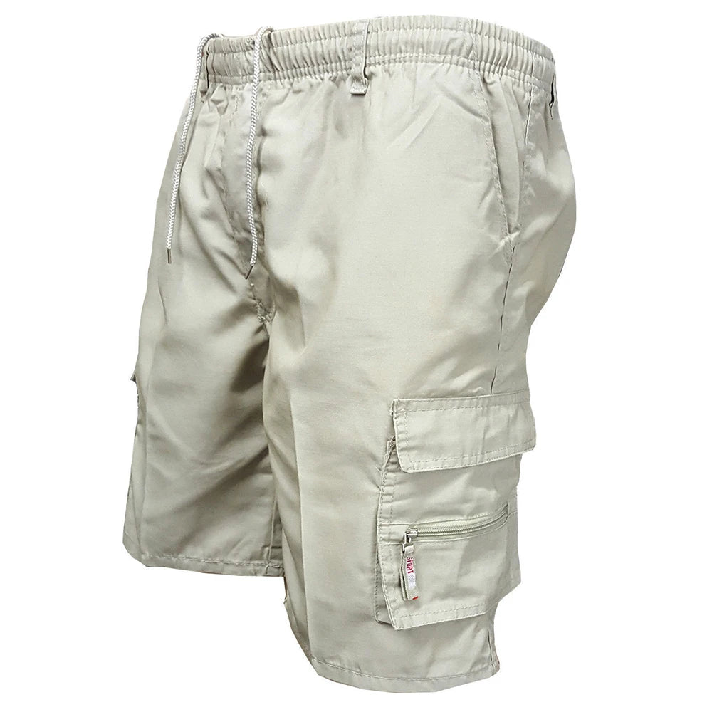 Men's Loose-Fit Cargo Shorts with Drawstring Waist and Multiple Pockets