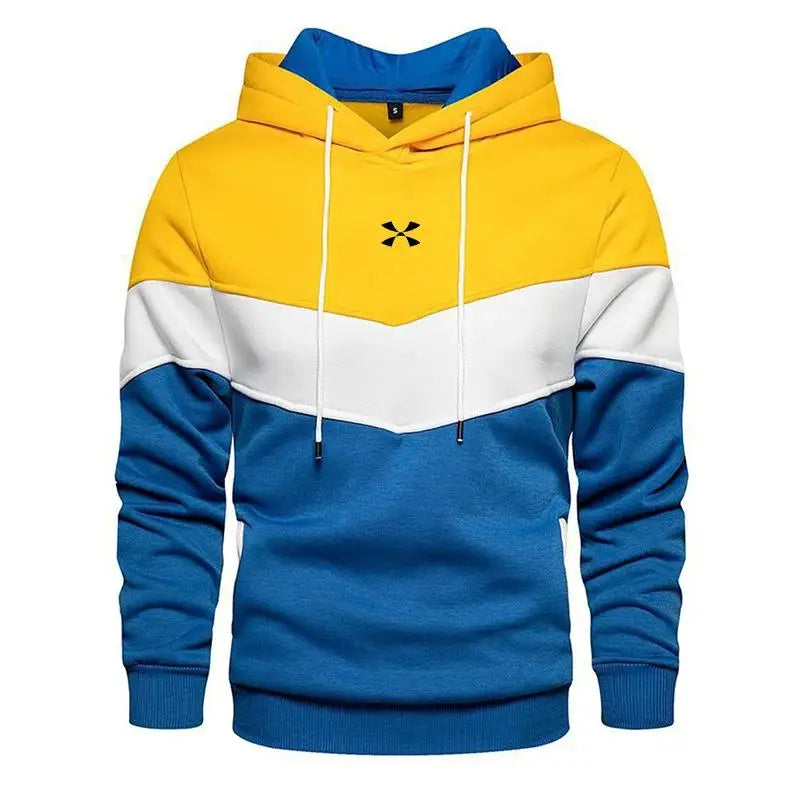 Men's Patchwork Long-Sleeve Fleece Pullover Hoodie
