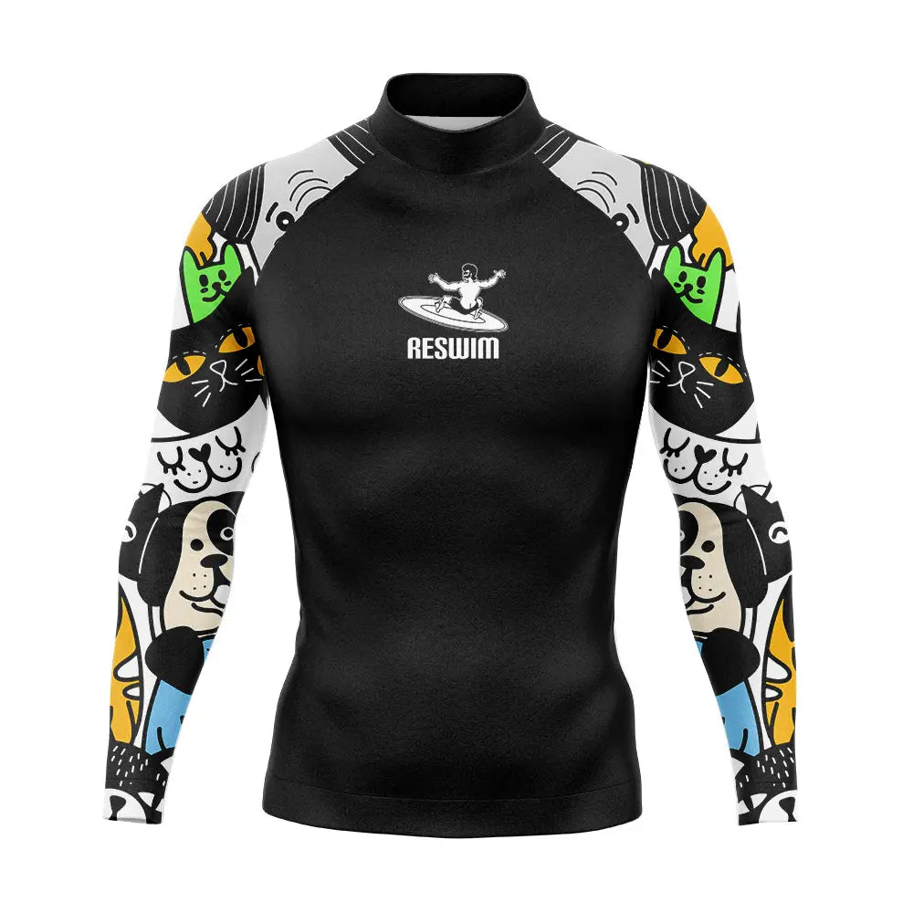 Men's Printed Rash Guard with Long Sleeves for Swimming and Diving
