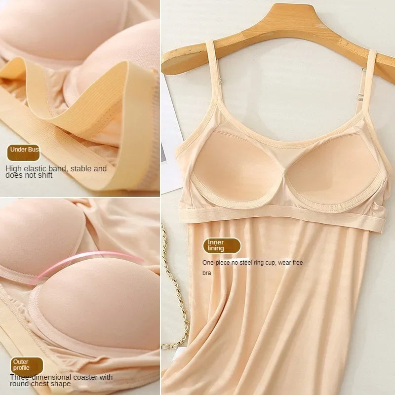 Women's Scoop Neck Camisole with Thin Straps and a Built-In Bra