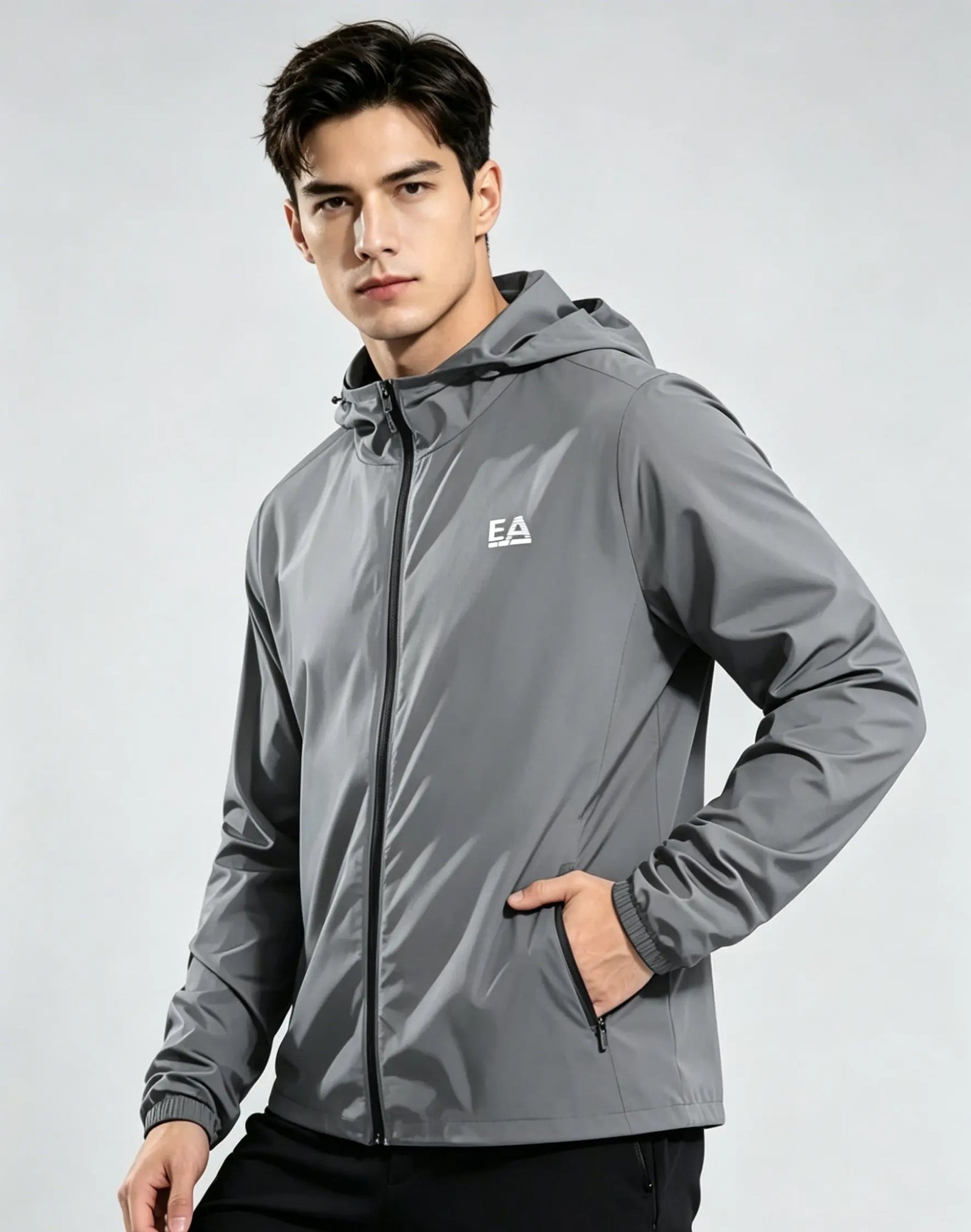 Hooded Long Sleeve Full Zip Outdoor Hiking Jacket with Pockets