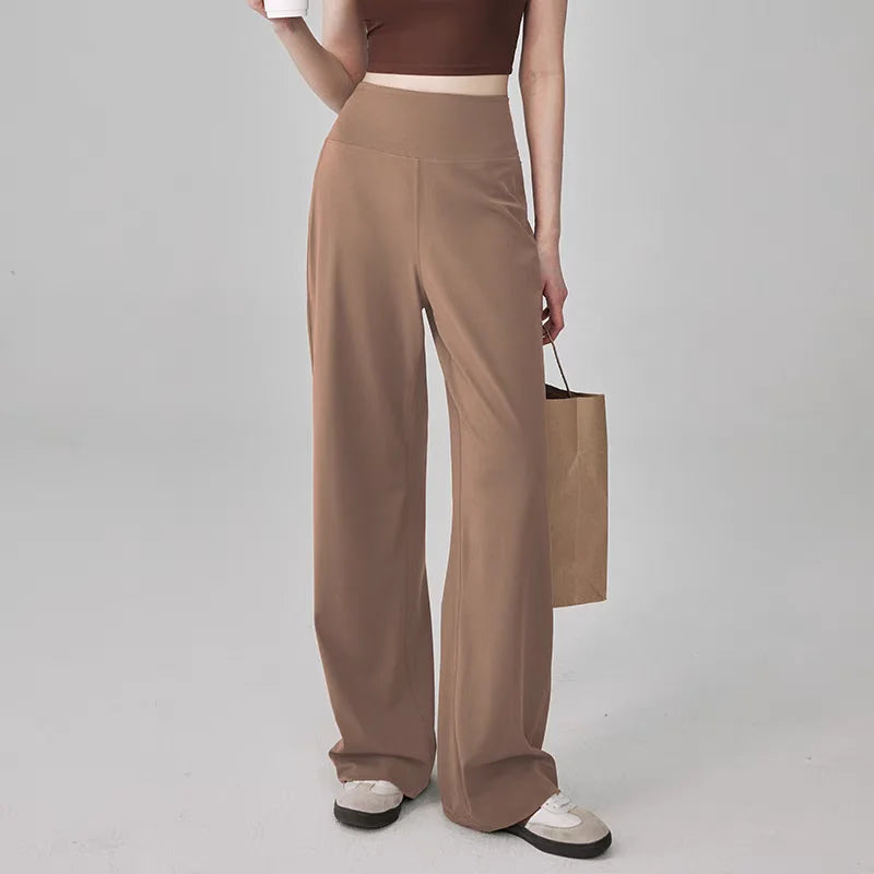 Women's Crossover Waist Nylon Blend Wide Leg Workout Pants with Pockets