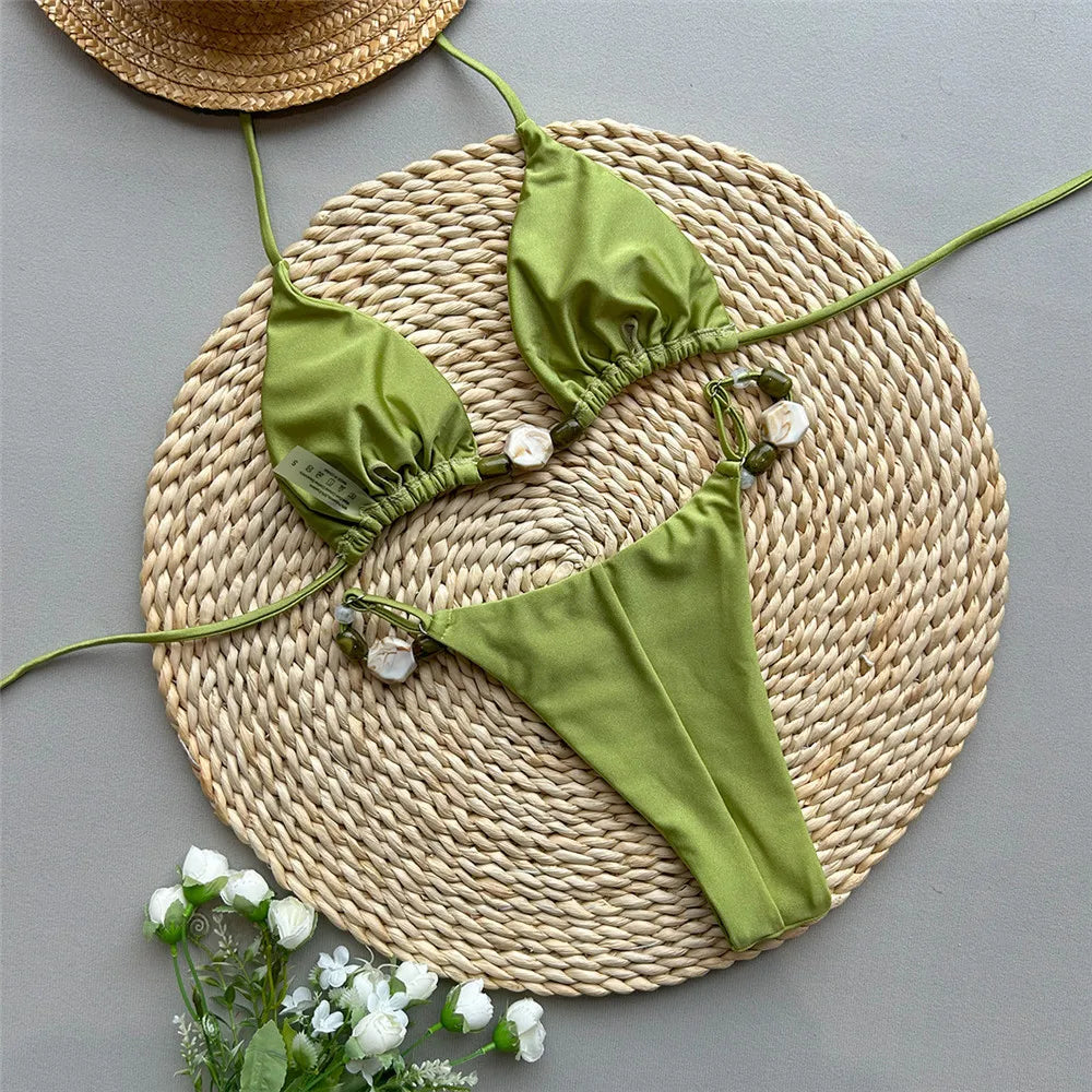 Beaded Halter String Bikini