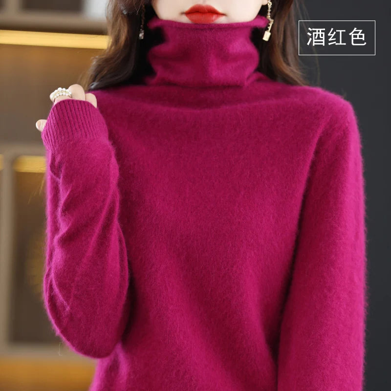 Women's Solid Long-Sleeve Turtleneck Loose Knit Pullover Sweater for Autumn Winter Outfits