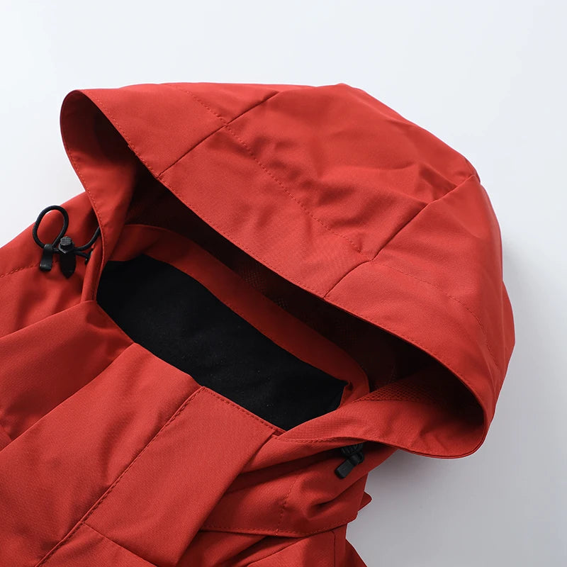 Hooded Zip-Up Outdoor Jacket with Adjustable Hood and Front Pockets