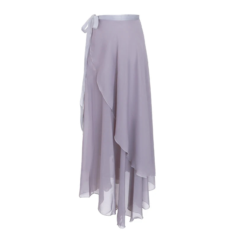 Women's Long Chiffon Ballet Skirt with Wrap Waist and Flowing Hem