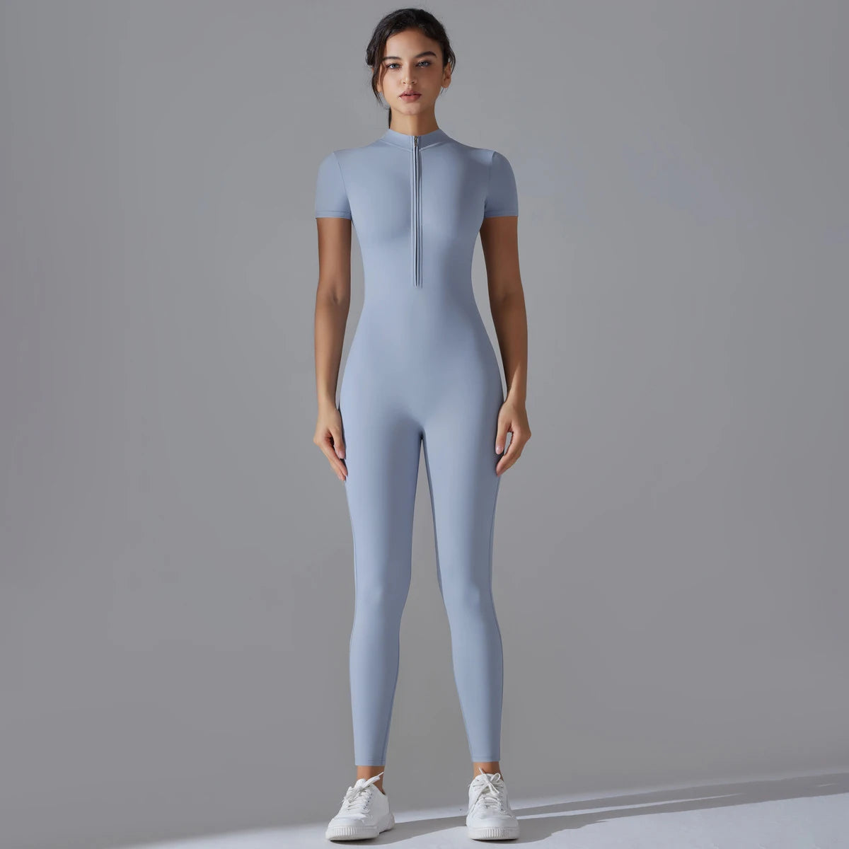 Women's Zip-Front Short-Sleeve Workout Jumpsuit
