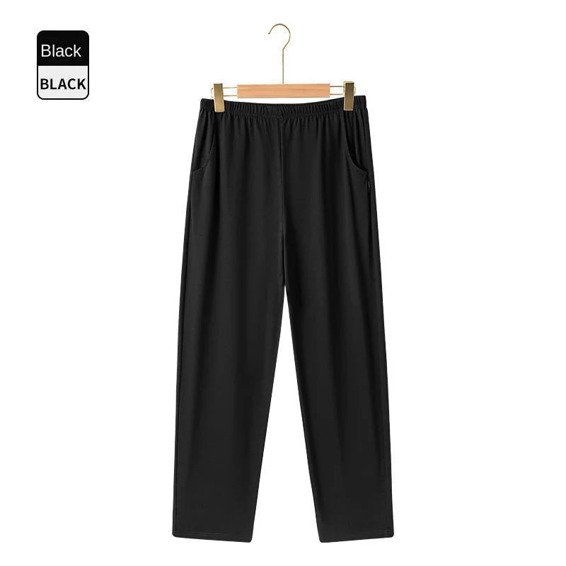 Men's Solid Pocket Elastic Waist Straight Leg Lounge Pajama Pants