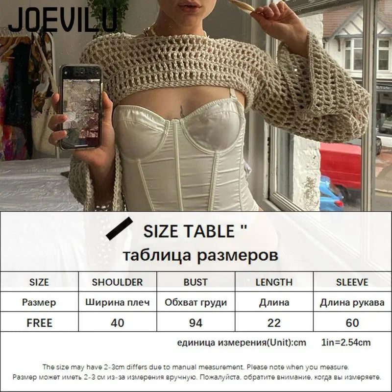Women's Open Knit Cropped Long Sleeve Crop Top