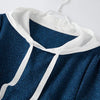 Retro Loose Hooded Chiffon Cool Contrast Stitching Over The Knee Elegant Casual Female Dress