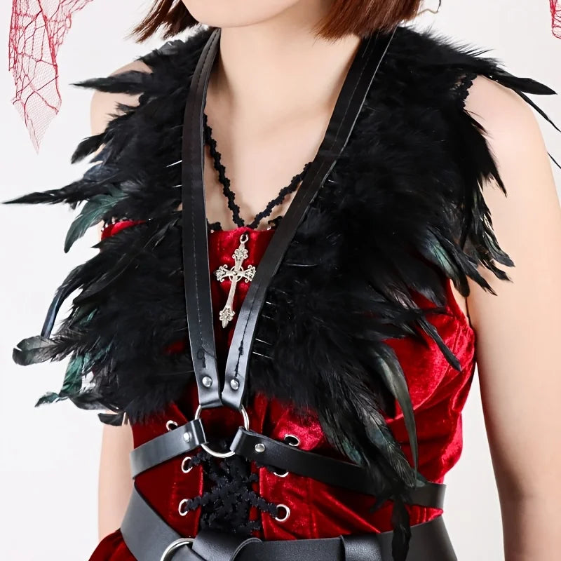 Black Feather Shoulder Cape for Layering over Outfits