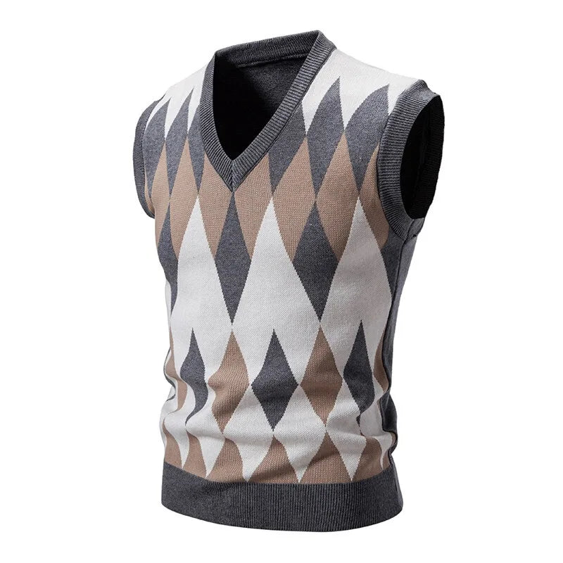 Men's Argyle V Neck Knit Vest