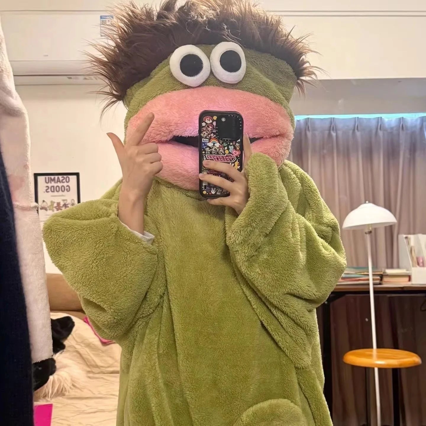 Cartoon Hooded Zip Front Long Sleeve Plush Pajama Jumpsuit