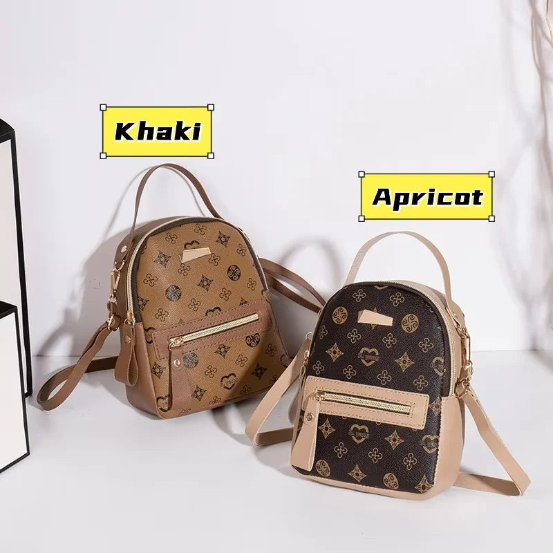 Printed Mini Backpack with Front Zipper Pocket and Multiple Carry Options