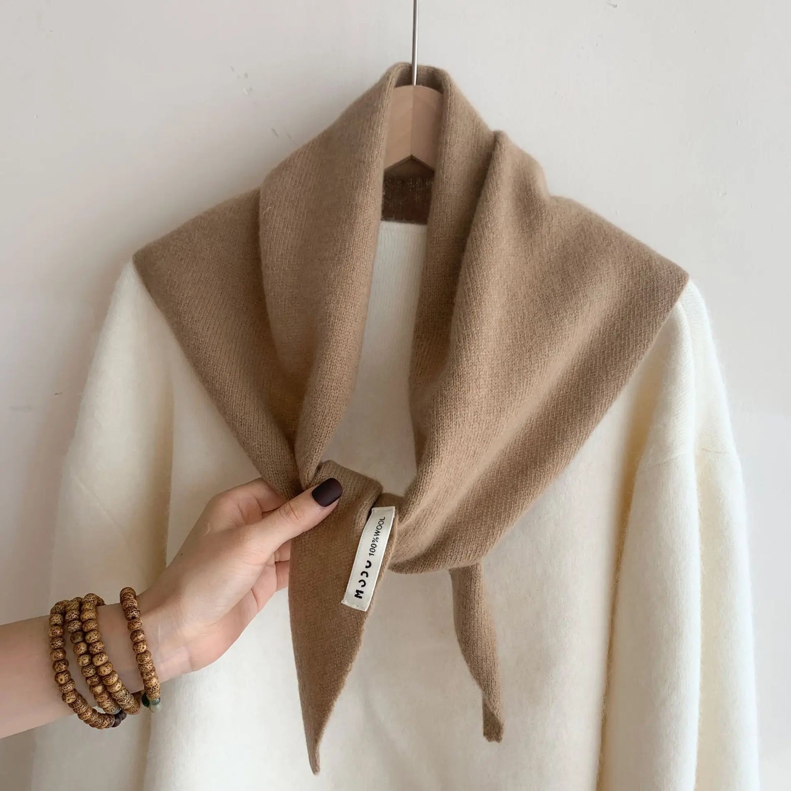 Solid Small Triangle Knit Scarf with Pointed Ends