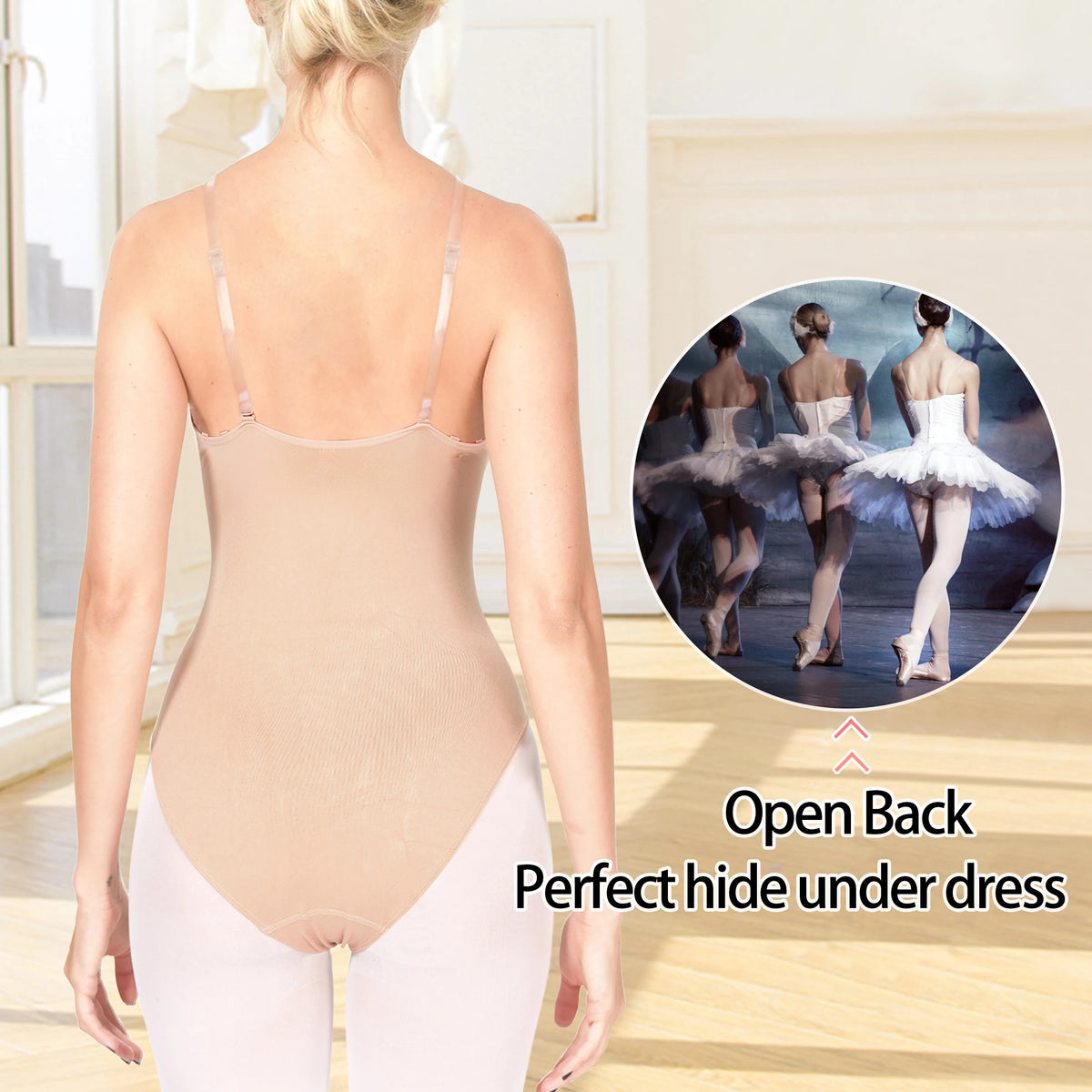 Camisole Ballet Undergarment Leotard with Thin Straps and Low Back