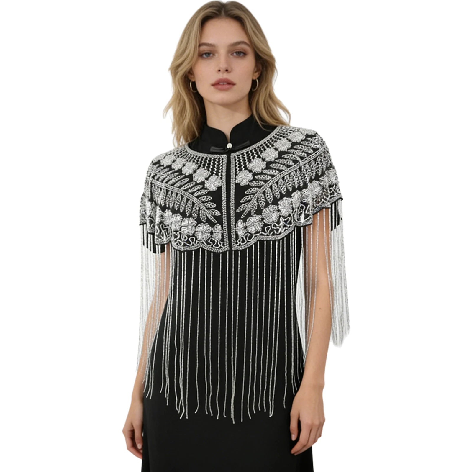 Beaded Long Fringe Cape for Layering over Outfits