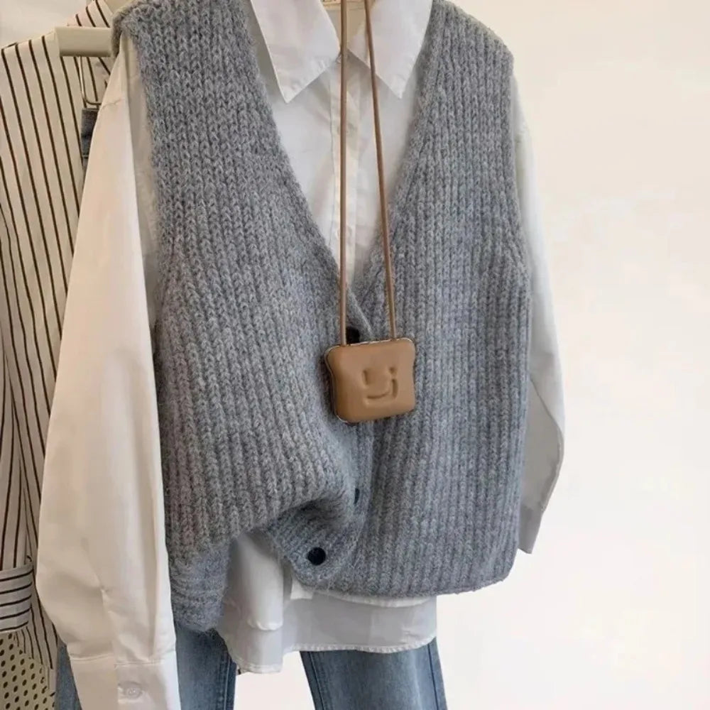 Women's Sleeveless Knit Button Front Vest Casual Knit Layer